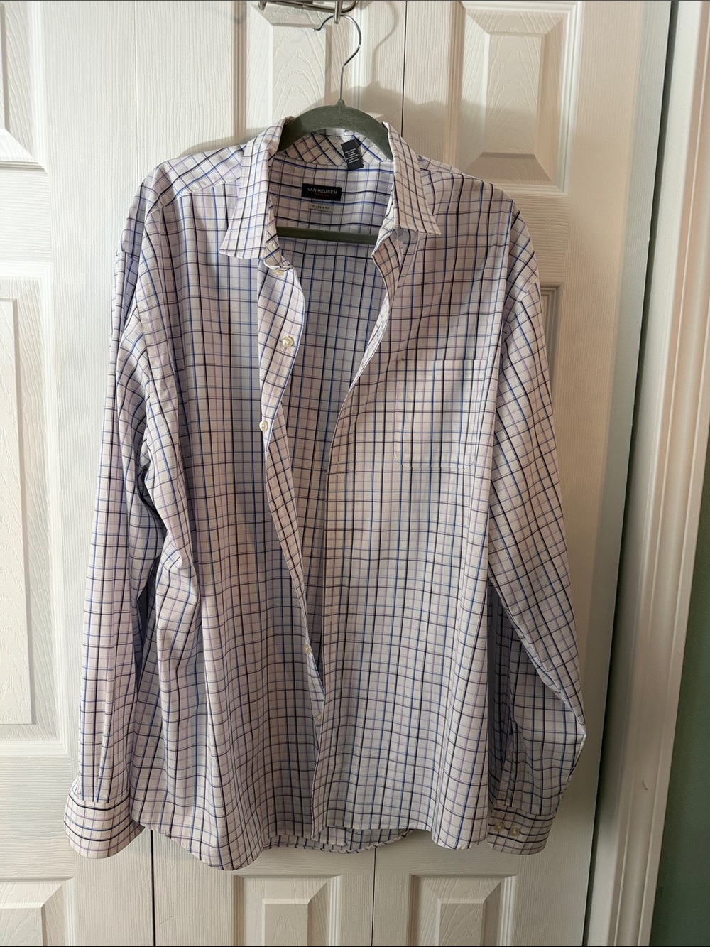 Van Heusen White Dress Shirt with Blue Windowpane Check